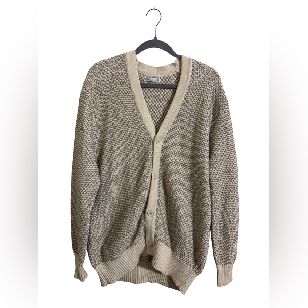 Zara Tan Cream‎ Button Up Cardigan Sweater Men’s XL